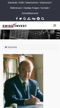 Vorschau der mobilen Webseite www.swissinvest.net, SwissInvest - Dipl. Wirt.-Ing. Klaus Haidorfer