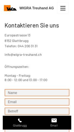 Vorschau der mobilen Webseite www.wigra-treuhand.ch, WIGRA Treuhand AG