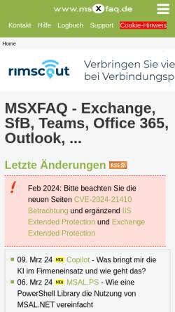 Vorschau der mobilen Webseite www.msexchangefaq.de, Frank's Microsoft Exchange FAQ