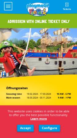 Vorschau der mobilen Webseite playmobil-funpark.de, PLAYMOBIL FunPark