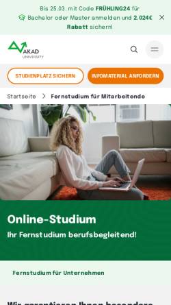 Vorschau der mobilen Webseite www.akad.de, AKAD Wissenschaftliche Hochschule Lahr (WHL)
