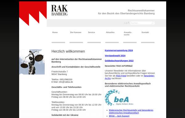 Vorschau von www.rakba.de, Rechtsanwaltskammer Bamberg