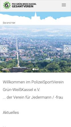 Vorschau der mobilen Webseite www.psv-gwkassel.de, PSV Grün-Weiß Kassel Abteilung Ju-Jutsu und Arnis