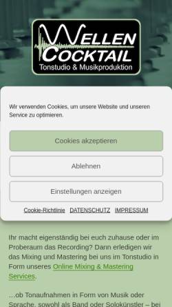 Vorschau der mobilen Webseite www.wellencocktail.de, WELLENCOCKTAIL - Online Audio Mixing & Mastering Service