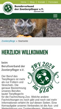 Vorschau der mobilen Webseite www.zootierpflege.de, Berufsverband der Zootierpfleger e.V.