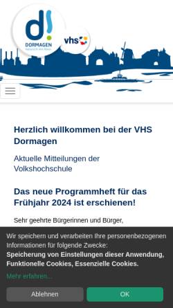 Vorschau der mobilen Webseite www.vhsdormagen.de, Volkshochschule Dormagen