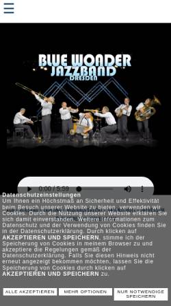 Vorschau der mobilen Webseite www.blue-wonder-jazzband.de, Blue Wonder Jazzband