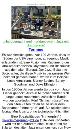Vorschau der mobilen Webseite www.immergruen-jazz.de, Jazzkränzchen Immergrün München