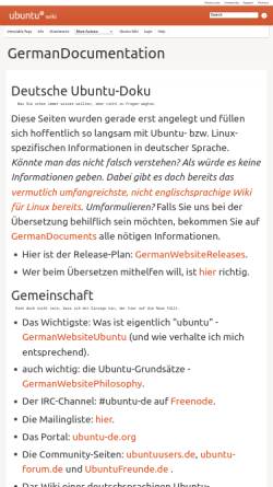 Vorschau der mobilen Webseite wiki.ubuntu.com, Deutsche Ubuntu-Doku