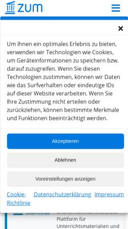 Vorschau der mobilen Webseite www.zum.de, Zentrale für Unterrichtsmedien im Internet