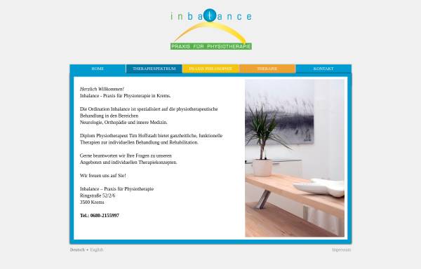 Vorschau von www.inbalance-krems.com, Inbalance - Praxis für Physiotherapie