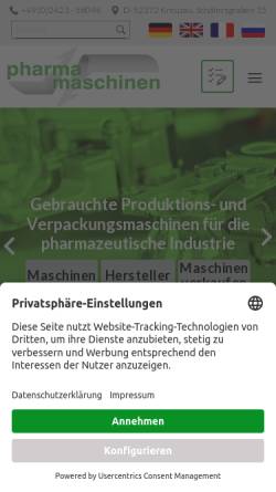 Vorschau der mobilen Webseite www.pharma-maschinen.com, Pharma Maschinen GmbH
