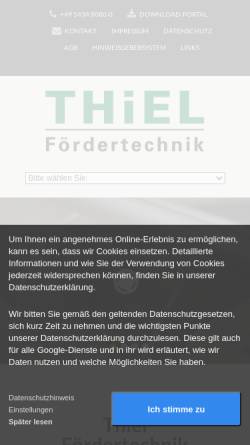 Vorschau der mobilen Webseite www.foerdertechnik-thiel.de, Thiel GmbH & Co.