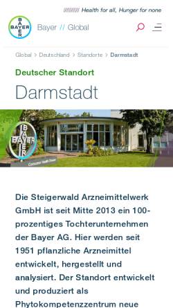 Vorschau der mobilen Webseite www.steigerwald.de, Steigerwald Arzneimittelwerk GmbH