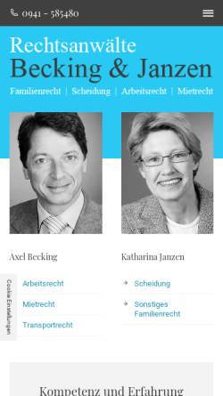Vorschau der mobilen Webseite www.rechtsanwaelte-becking-janzen.de, Becking & Janzen