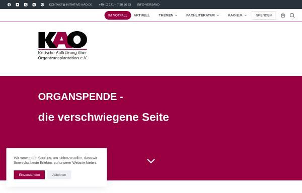 Vorschau von www.initiative-kao.de, Kritische Aufklärung über Organtransplantation
