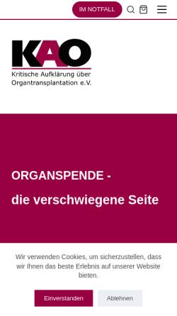 Vorschau der mobilen Webseite www.initiative-kao.de, Kritische Aufklärung über Organtransplantation