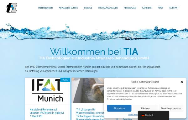 Vorschau von www.tia-abwasser.de, TIA Technologien zur Industrie-Abwasser-Behandlung GmbH