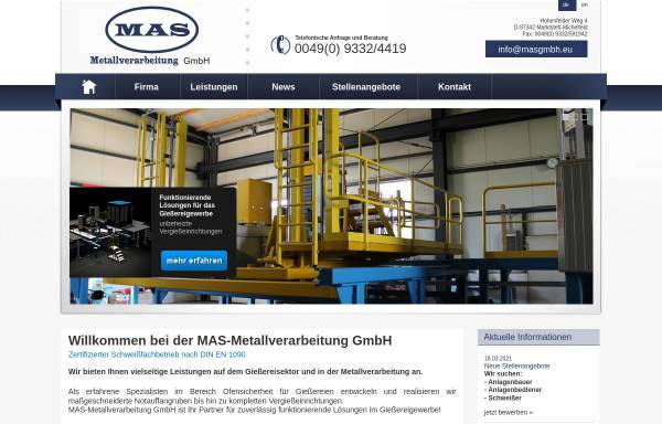 Vorschau von www.mas-metallverarbeitung.de, MAS Metallverarbeitung GmbH
