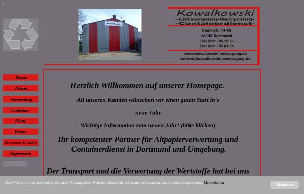 Vorschau von www.kowalkowski-entsorgung.de, Kowalkowski Altpapierverwertung und Containerdienst