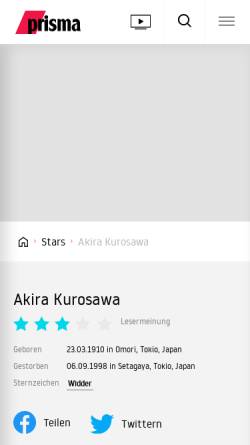 Vorschau der mobilen Webseite www.prisma.de, Prisma Online: Akira Kurosawa