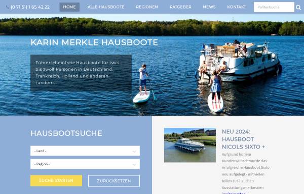 Vorschau von www.karinmerkle-hausboote.de, Karin Merkle Hausboote