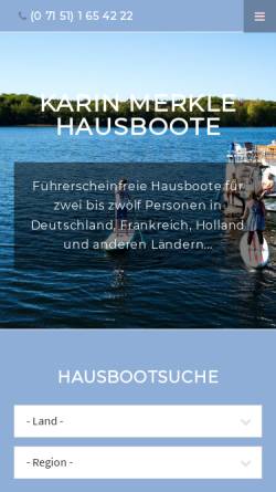 Vorschau der mobilen Webseite www.karinmerkle-hausboote.de, Karin Merkle Hausboote