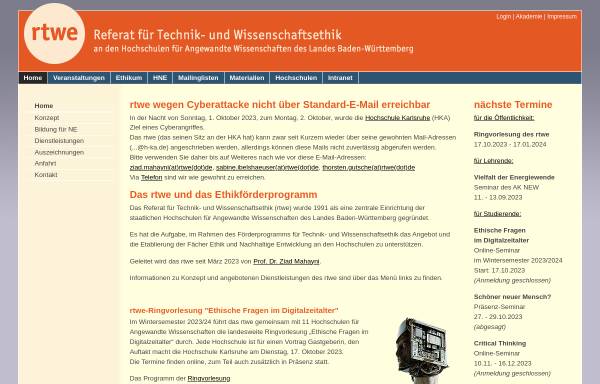 Vorschau von www.rtwe.de, Referat für Technik- und Wissenschaftsethik (RTWE)