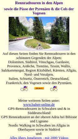 Vorschau der mobilen Webseite www.alpenrennradtouren.de, Rennradtouren in den Alpen