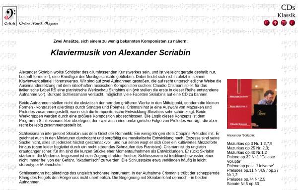 Vorschau von www.omm.de, Online Musik Magazin: Klaviermusik von Alexander Scriabin