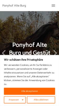 Vorschau der mobilen Webseite www.alteburg.ch, Ponyhof Alte Burg & Gestüt Foresthill