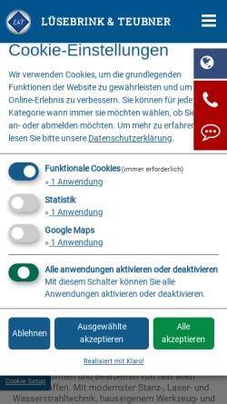 Vorschau der mobilen Webseite www.luesebrinkundteubner.de, Lüsebrink & Teubner GmbH & Co. KG