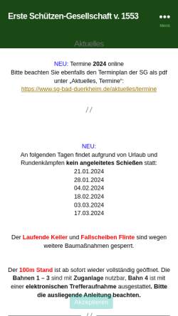 Vorschau der mobilen Webseite www.sg-bad-duerkheim.de, Erste Schützengesellschaft von 1553 Fürst zu Leiningen e.V.
