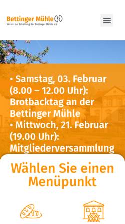 Vorschau der mobilen Webseite www.muehlenverein-schmelz.de, Bettinger Mühle