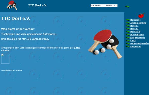 Vorschau von www.ttcdorf.de, TTC Tischtennisclub Dorf e.V.