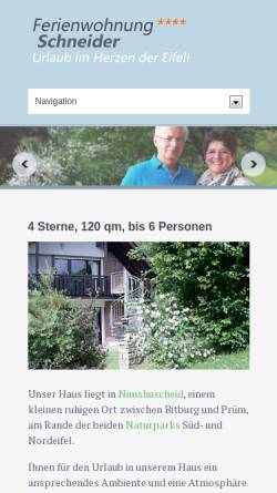 Vorschau der mobilen Webseite www.schneider-eifel.de, Ferienwohnung Schneider
