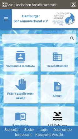 Vorschau der mobilen Webseite www.hamburger-schwimmverband.de, Hamburger Schwimmerband e.V.