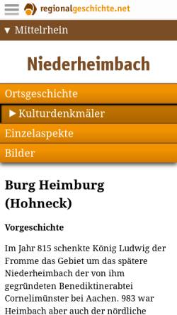 Vorschau der mobilen Webseite www.regionalgeschichte.net, Heimburg in Niederheimbach - Wikipedia