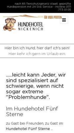 Vorschau der mobilen Webseite www.hundehotel-nickenich.de, Hundehotel Nickenich