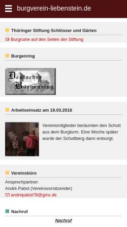Vorschau der mobilen Webseite www.burgverein-liebenstein.de, Burgverein Liebenstein e.V.