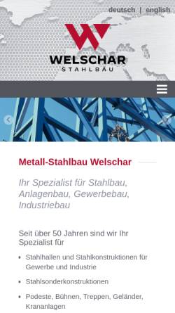 Vorschau der mobilen Webseite www.welschar.de, Metall-Stahlbau Welschar GmbH