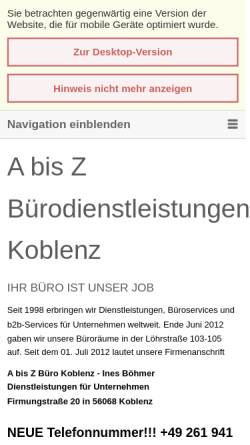 Vorschau der mobilen Webseite www.a-bis-z-buero.de, Ines Böhmer - A bis Z Bürodienstleistungen