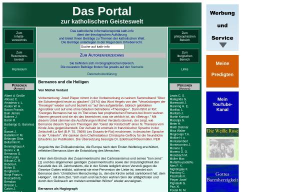 Vorschau von www.kath-info.de, Bernanos und die Heiligen