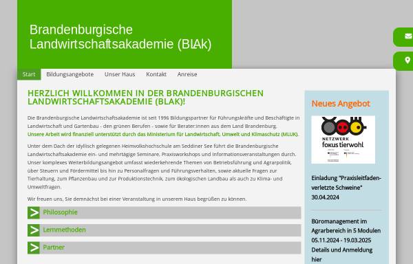 Vorschau von www.blak-seddinersee.de, Brandenburgische Landwirtschaftsakademie (BLAk)