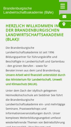 Vorschau der mobilen Webseite www.blak-seddinersee.de, Brandenburgische Landwirtschaftsakademie (BLAk)