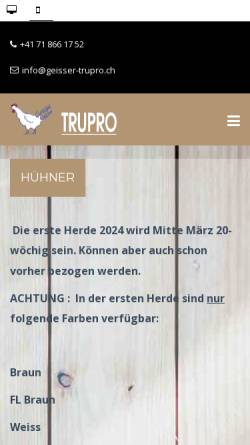 Vorschau der mobilen Webseite www.geisser-trupro.ch, Geisser Geflügelzucht & Trupro AG