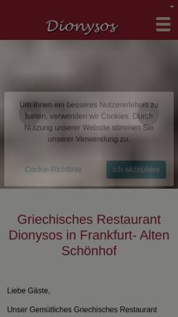 Vorschau der mobilen Webseite www.dionysos-frankfurt.com, Restaurant Dionysos