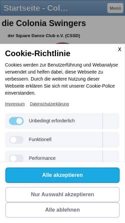 Vorschau der mobilen Webseite coloniaswingers.jimdo.com, Colonia Swingers SRDC