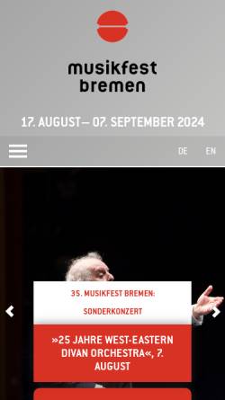 Vorschau der mobilen Webseite www.musikfest-bremen.de, Musikfest Bremen