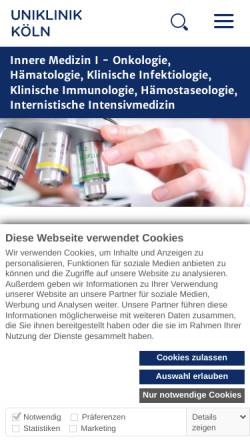 Vorschau der mobilen Webseite innere1.uk-koeln.de, Klinik I für Innere Medizin der Uniklinik Köln